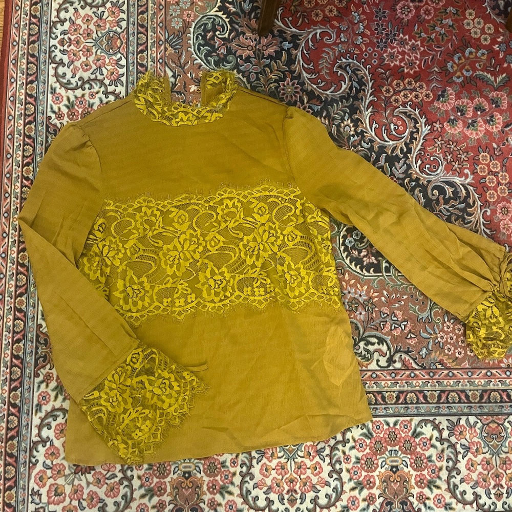 Moon River High Neck Lace Trim Top